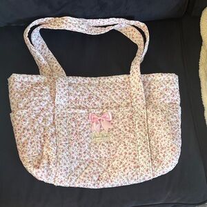 Moon Nude Floral Quilted Tote Bag with Bow - Pink